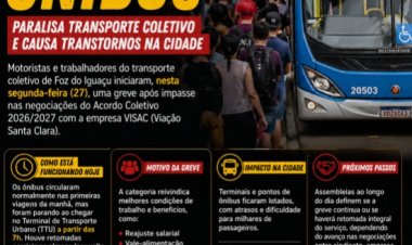 Greve dos ônibus paralisa transporte coletivo e causa transtornos em Foz do Iguaçu