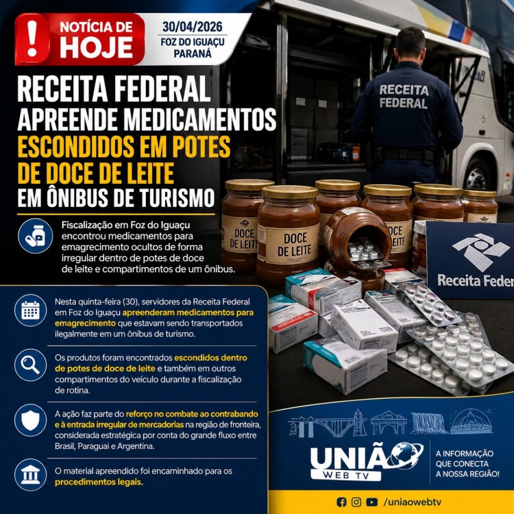 Receita Federal apreende medicamentos escondidos em potes de doce de leite em ônibus de turismo
