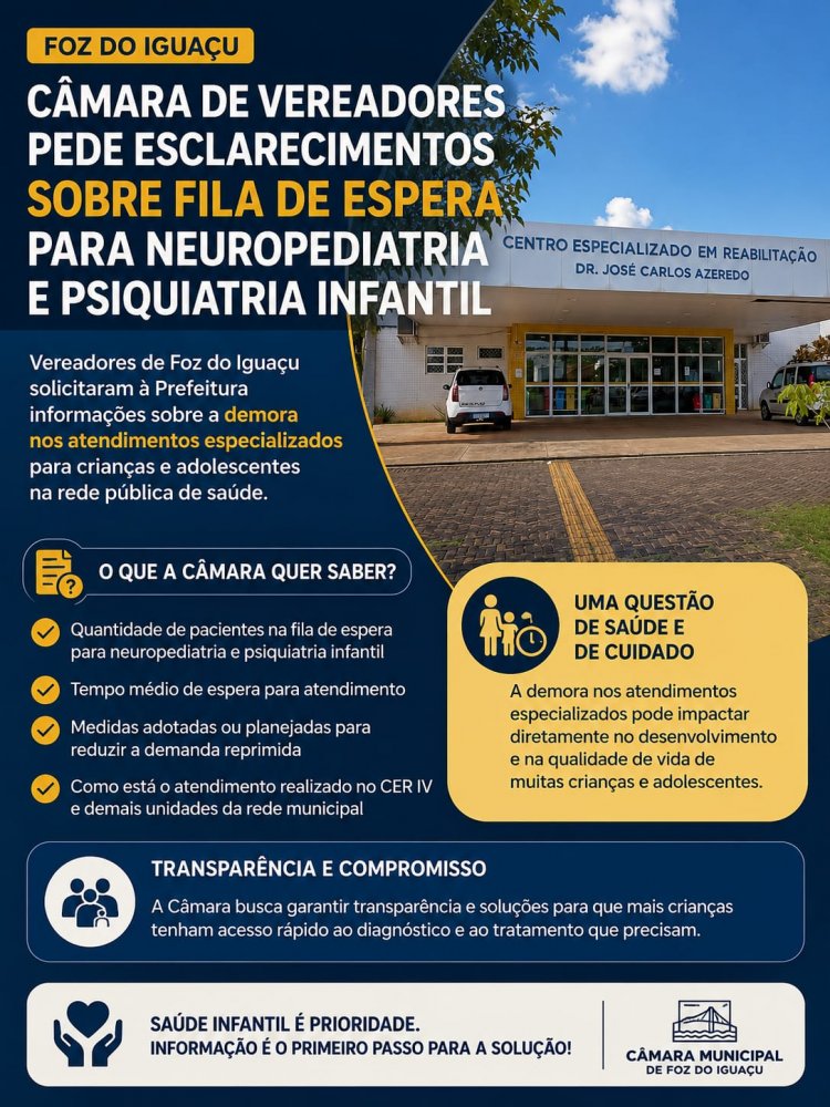 Câmara de Foz cobra esclarecimentos sobre demora em atendimentos de neuropediatria e psiquiatria infantil